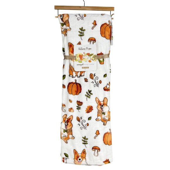 Autumn Paws NWT 60" x 70" SOFT Corgi Plush Throw Blanket Halloween Thanksgiving - Picture 3 of 5